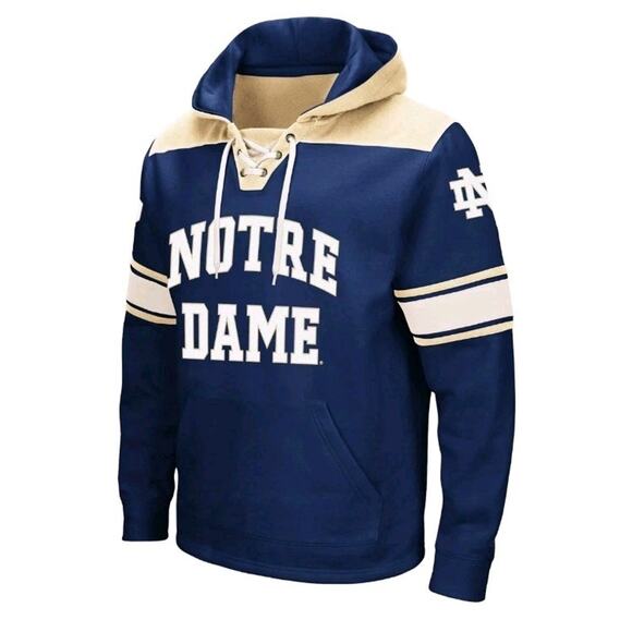 Men's Colosseum Navy Notre Dame Fighting Irish 2.0 Lace-Up Pullover Hoodie Large - Picture 3 of 7